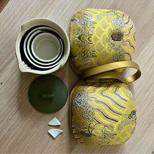 🍵Potable Travel Kung Fu Tea Brewing Set Tea Cups Tea Ceremony Set Silk Ceramic